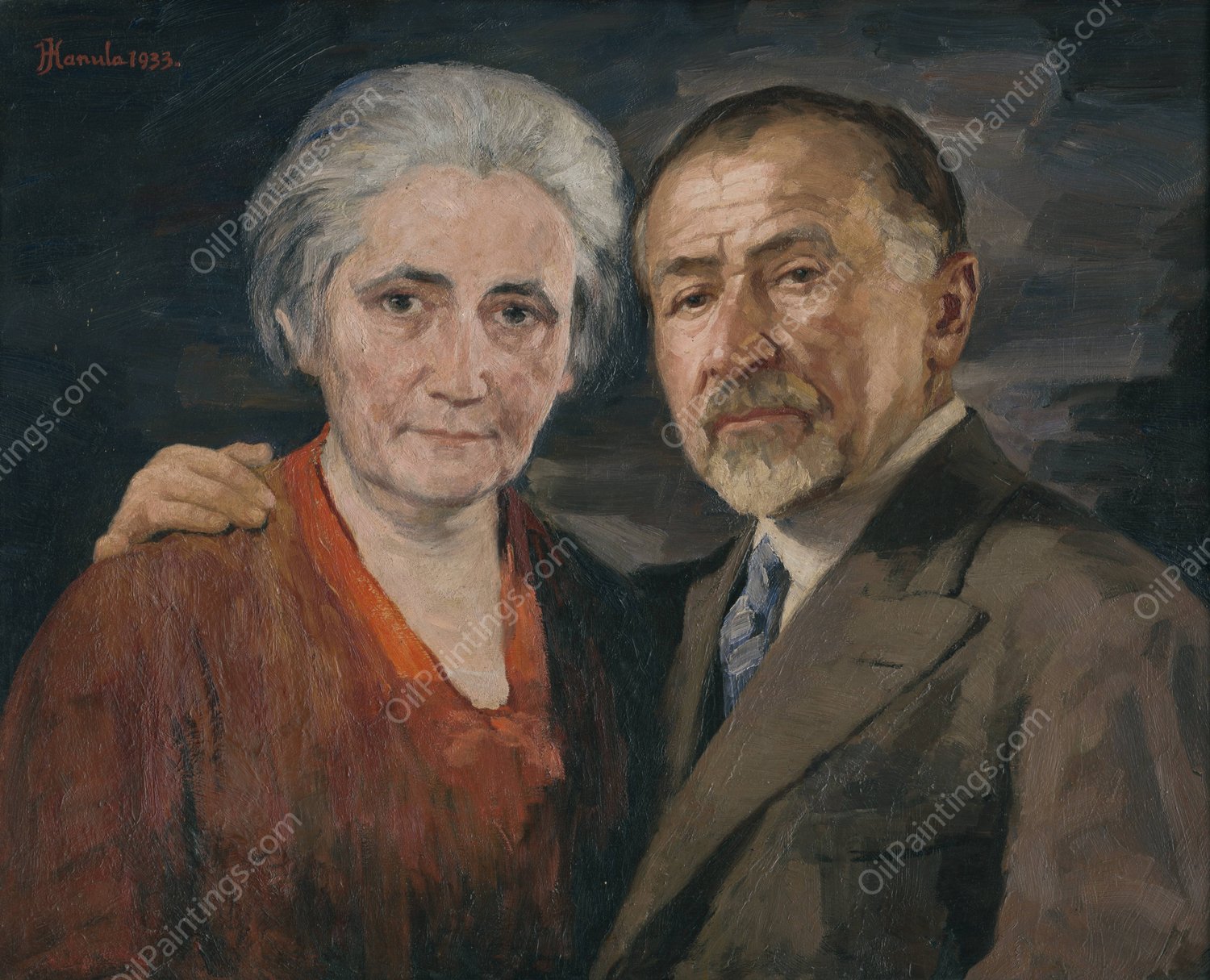 The artist with his wife  by Jozef Hanula - Hand-Painted Oil Painting Reproduction