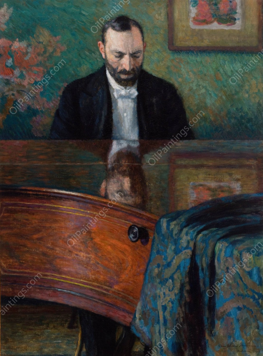 Jasienski at the Piano  by Jozef Pankiewicz - Hand-Painted Oil Painting Reproduction