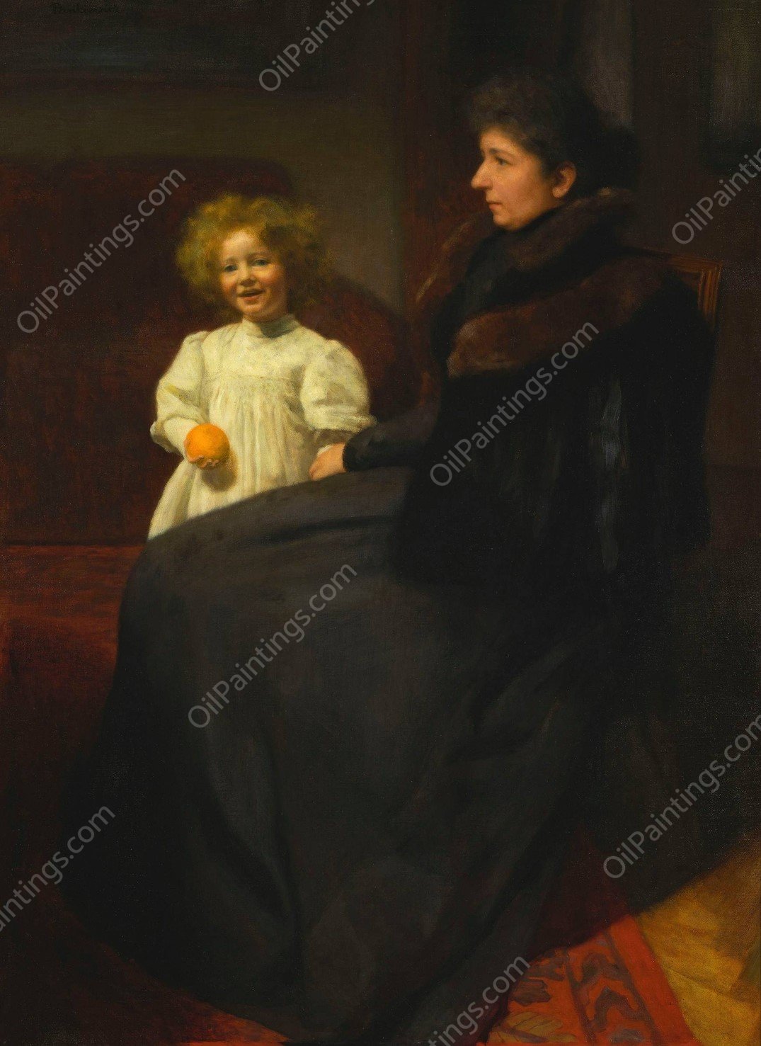 Portrait of Mrs. Oderfeld with her daughter  by Jozef Pankiewicz - Hand-Painted Oil Painting Reproduction
