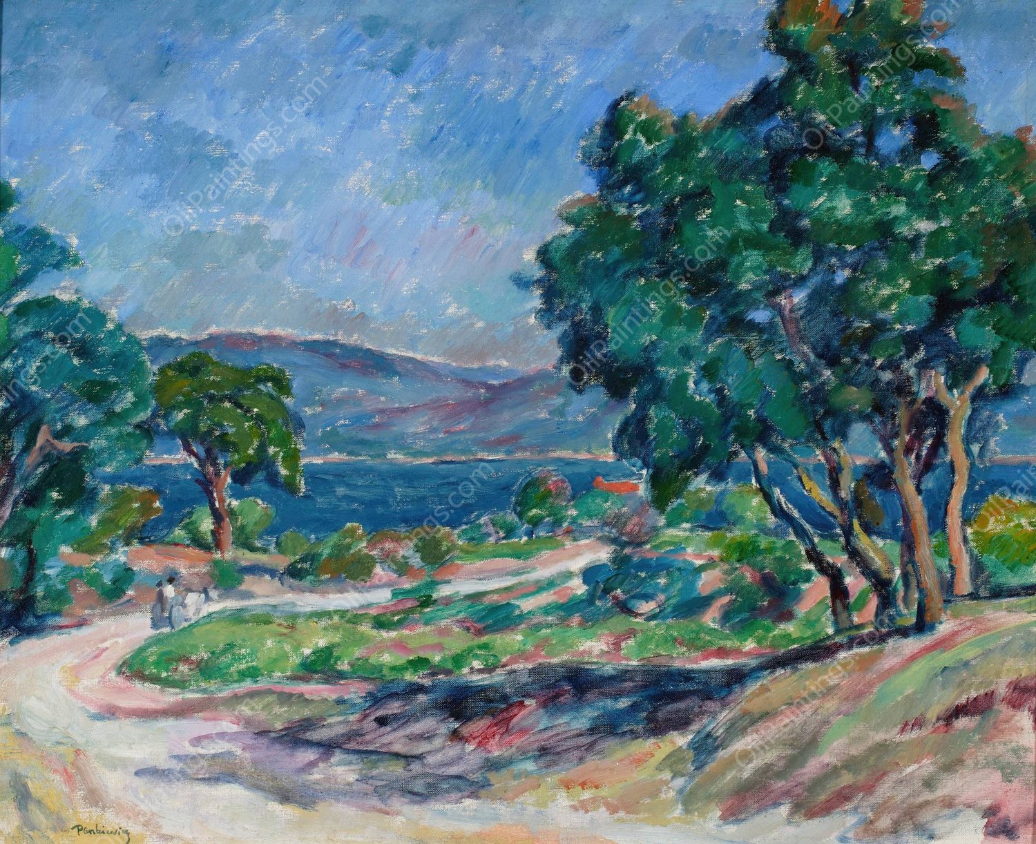 Road in Saint-Tropez  by Jozef Pankiewicz - Hand-Painted Oil Painting Reproduction