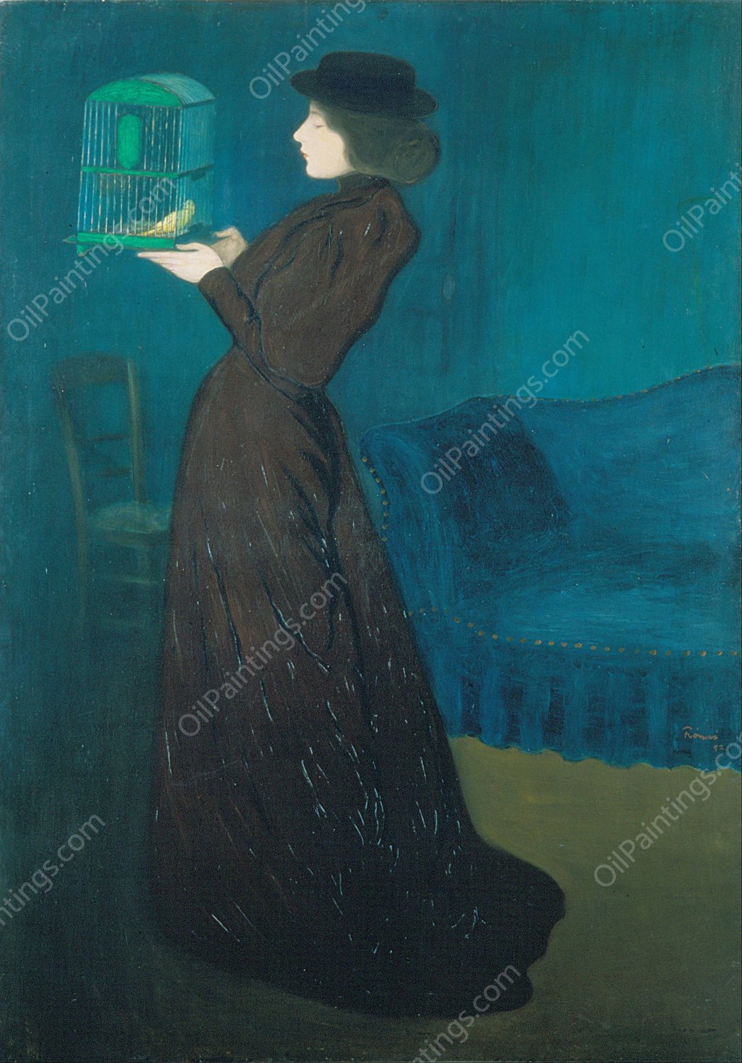 Woman with a Birdcage  by Jozsef Rippl-Ronai - Hand-Painted Oil Painting Reproduction