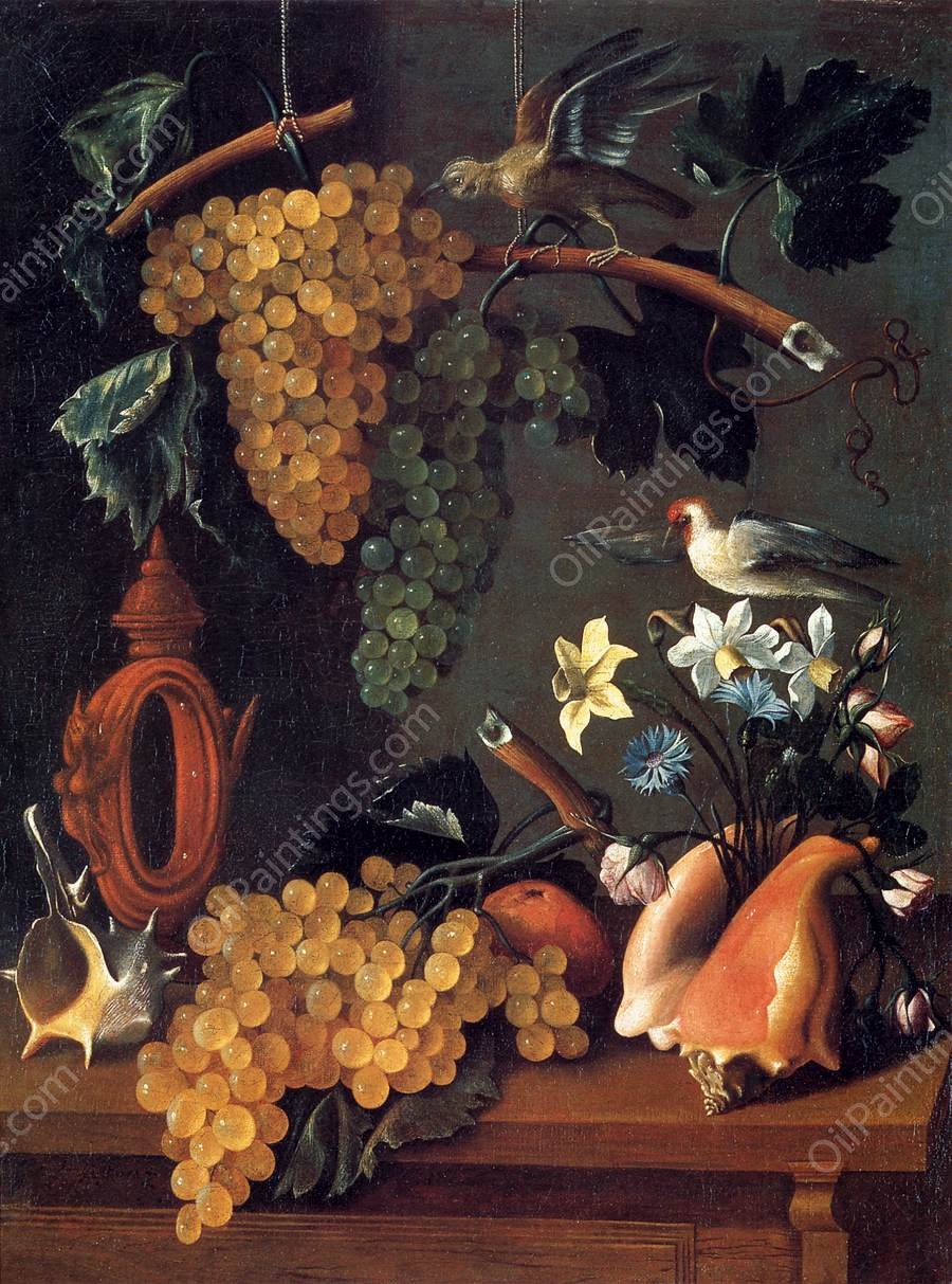 Still-Life with Grapes, Flowers and Shells by Juan Bautista De Espinosa - Hand-Painted Oil Painting Reproduction