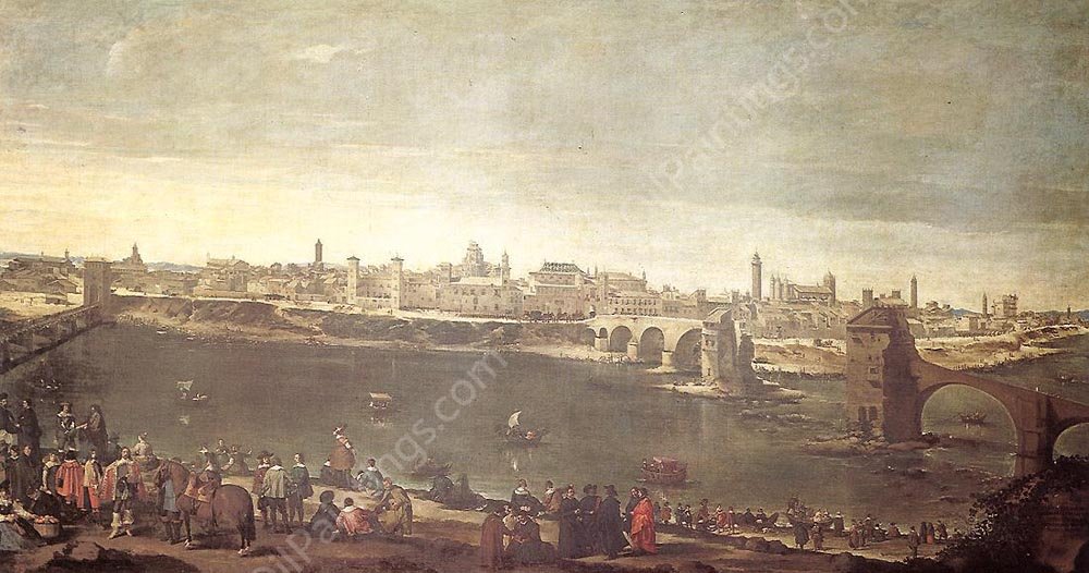View of Zaragoza by Juan Bautista Martinez Del Mazo - Hand-Painted Oil Painting Reproduction