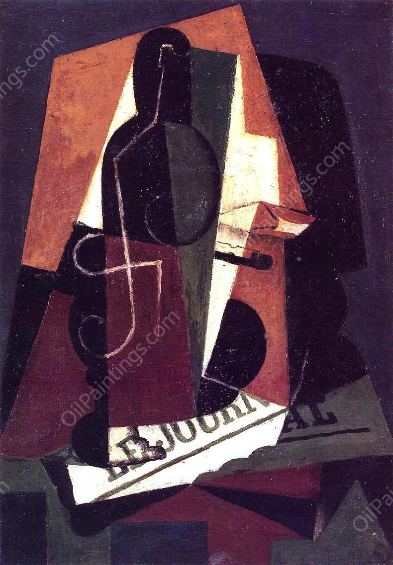 Bottle and Glass II by Juan Gris - Hand-Painted Oil Painting Reproduction