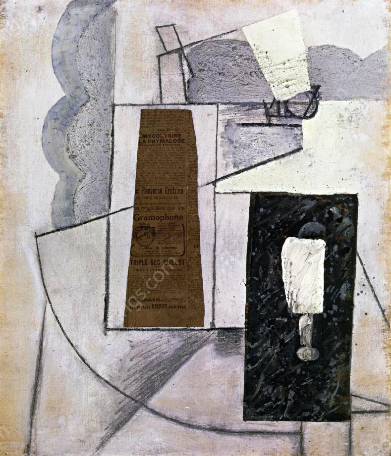 Bottle and Glass by Juan Gris - Hand-Painted Oil Painting Reproduction