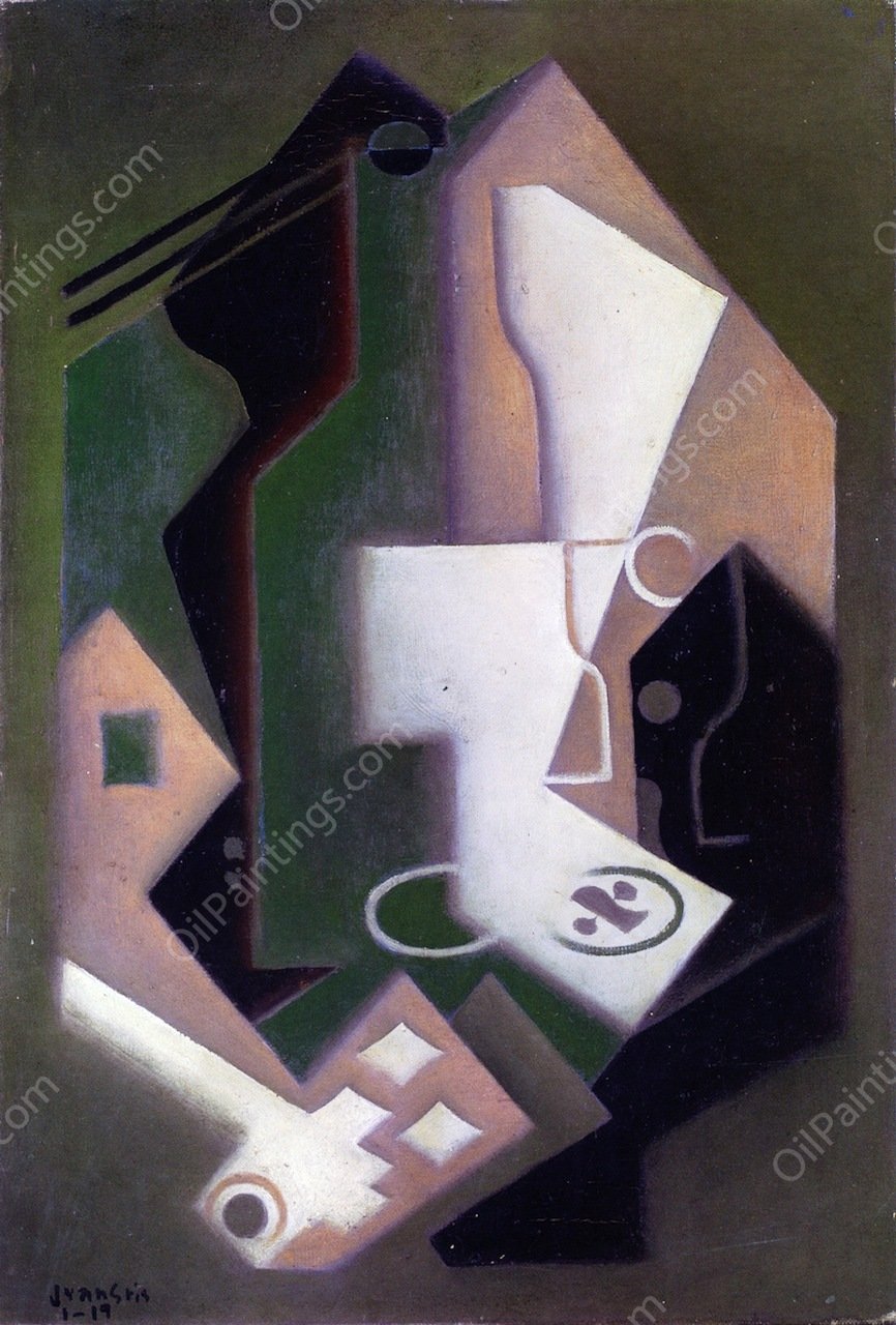 Bottle, Pipe and Playing Cards by Juan Gris - Hand-Painted Oil Painting Reproduction