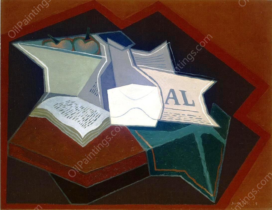 Compotier, Carafe and Open Book by Juan Gris - Hand-Painted Oil Painting Reproduction