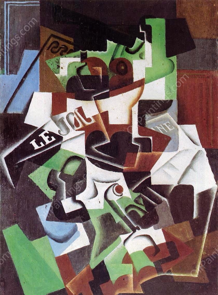 Fruit Bowl, Pipe and Newspaper by Juan Gris - Hand-Painted Oil Painting Reproduction