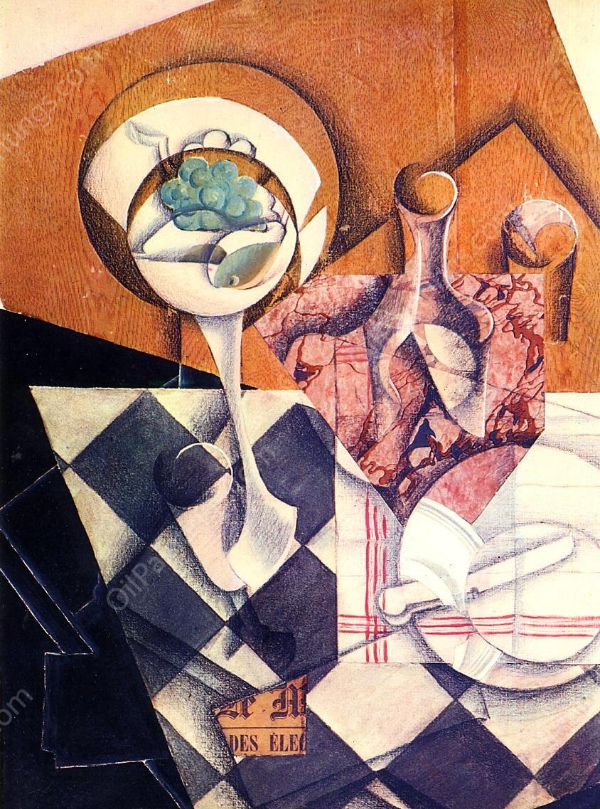 Fruit Bowl with Bottle by Juan Gris - Hand-Painted Oil Painting Reproduction