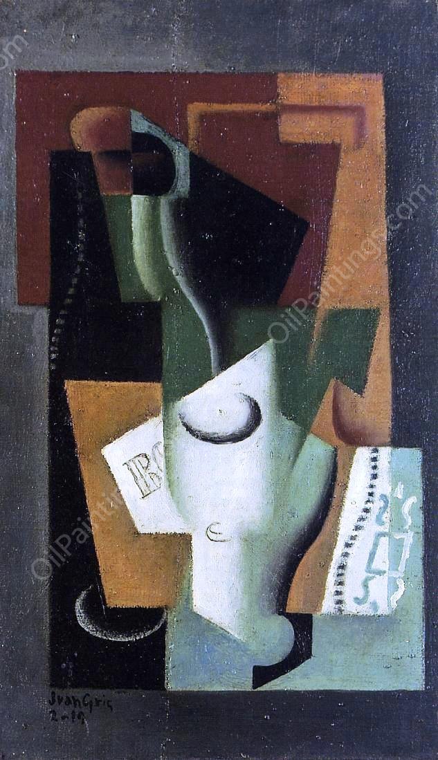 Glass and Bottle by Juan Gris - Hand-Painted Oil Painting Reproduction