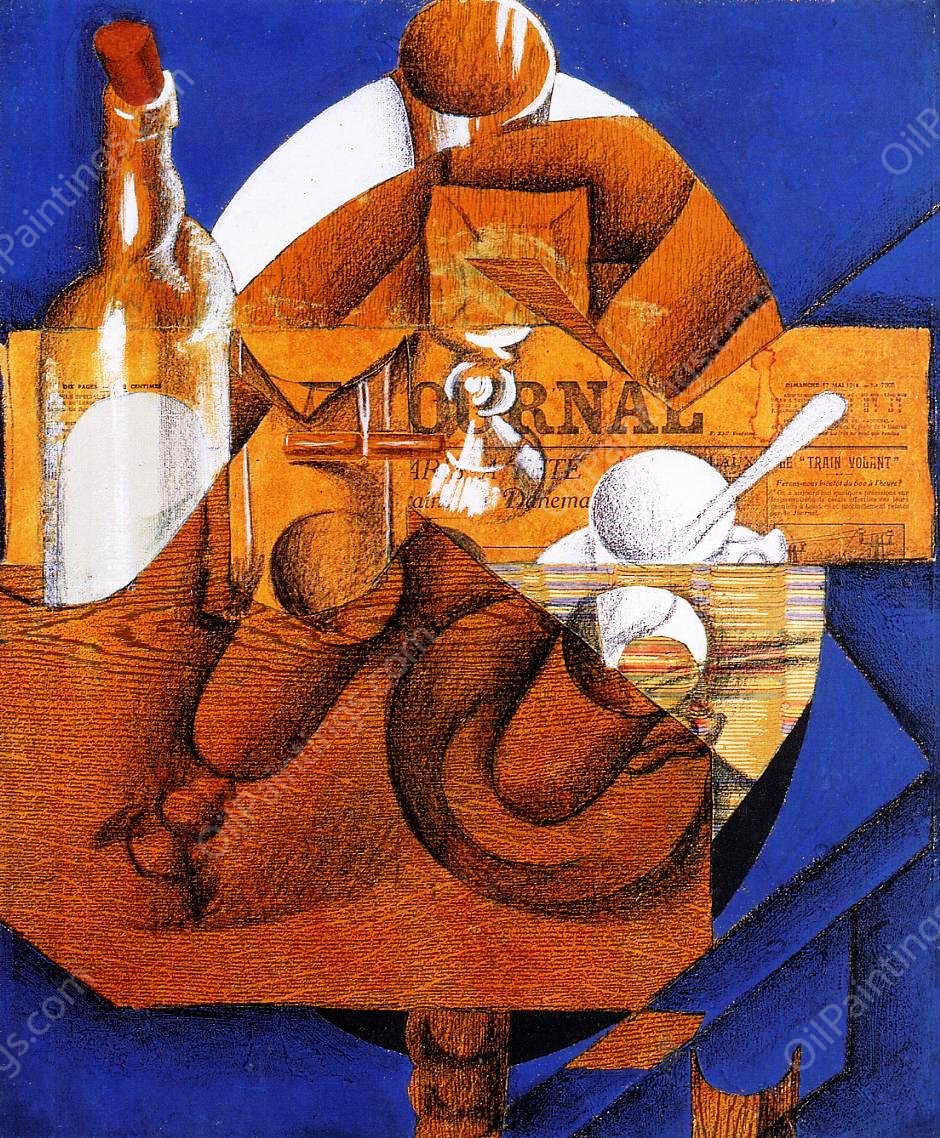 Glass, Cup and Bottle by Juan Gris - Hand-Painted Oil Painting Reproduction