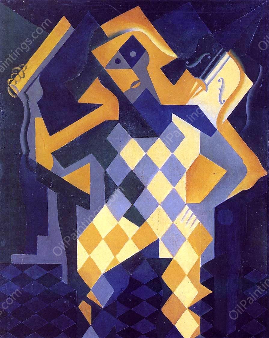 Harlequin with a Violin by Juan Gris - Hand-Painted Oil Painting Reproduction