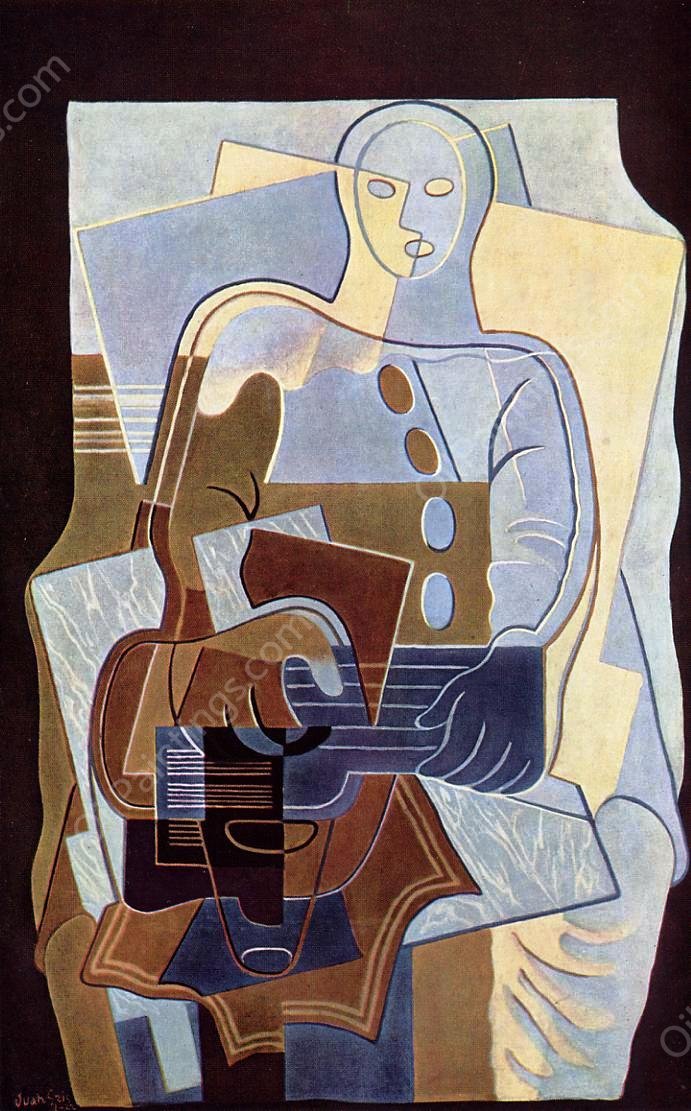 Pierrot with Guitar by Juan Gris - Hand-Painted Oil Painting Reproduction