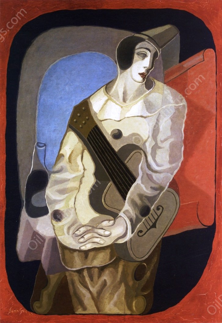 Pierrot with Guitar by Juan Gris - Hand-Painted Oil Painting Reproduction