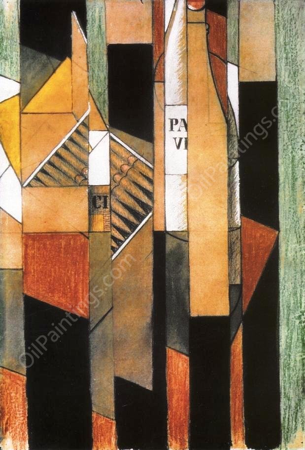 Still Life with Bottle and Cigars by Juan Gris - Hand-Painted Oil Painting Reproduction