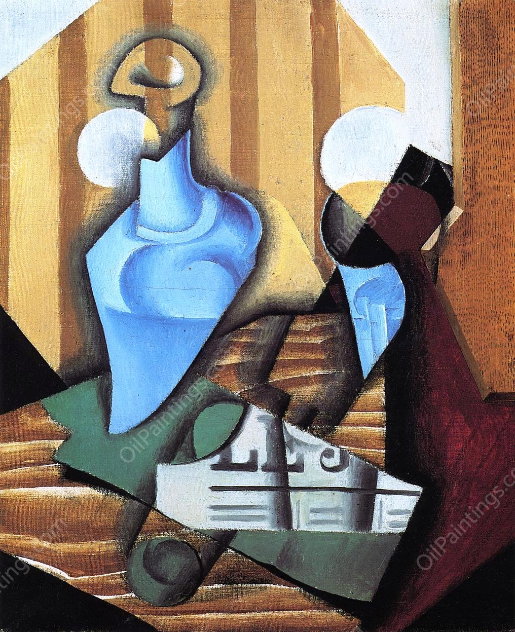Still Life with Bottle and Glass by Juan Gris - Hand-Painted Oil Painting Reproduction