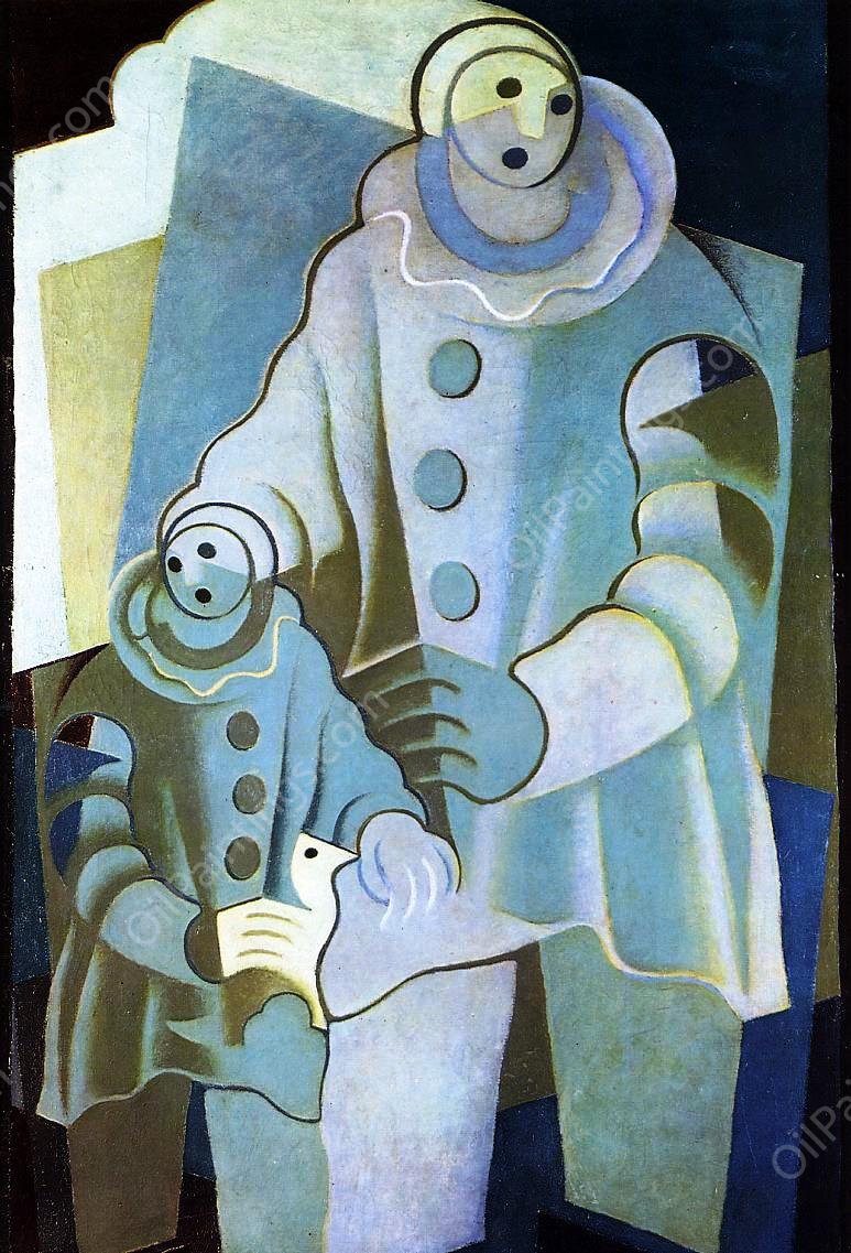 Two Pierrots by Juan Gris - Hand-Painted Oil Painting Reproduction