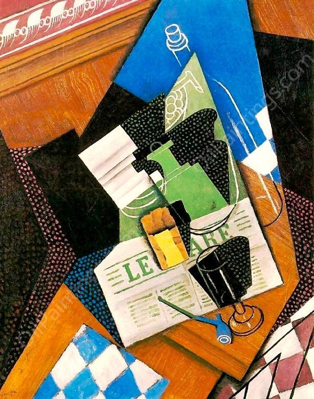 Waterbottle, Fruitdish by Juan Gris - Hand-Painted Oil Painting Reproduction