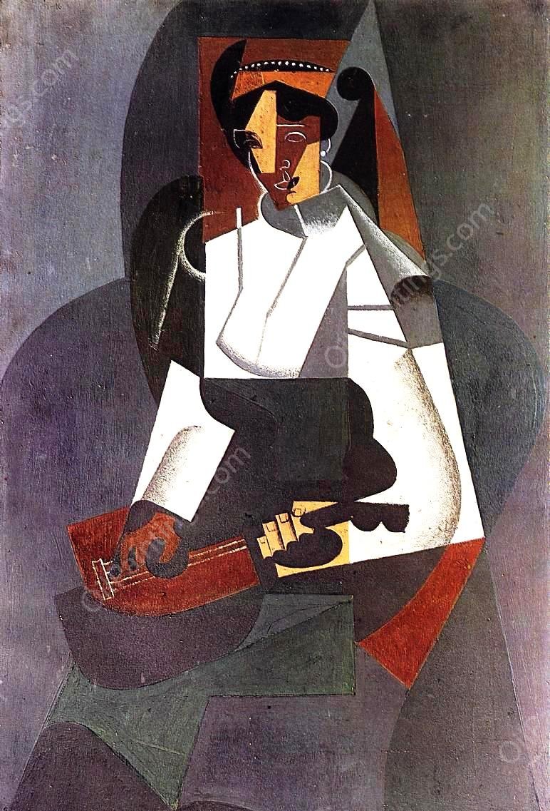 Woman with a Mandolin after Corot by Juan Gris - Hand-Painted Oil Painting Reproduction
