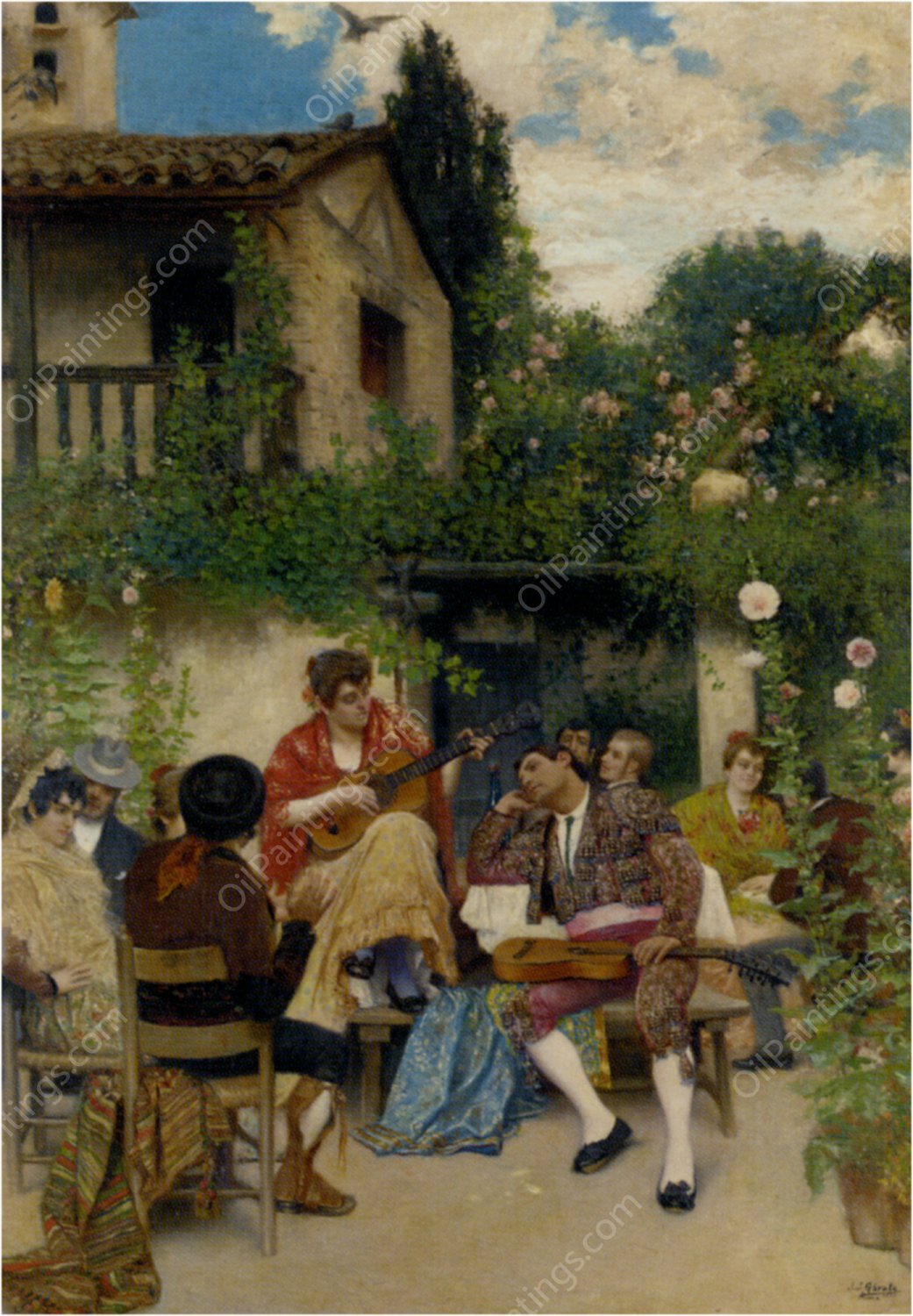 A Flamenco Serenade by Juan Jose Garate y Clavero - Hand-Painted Oil Painting Reproduction
