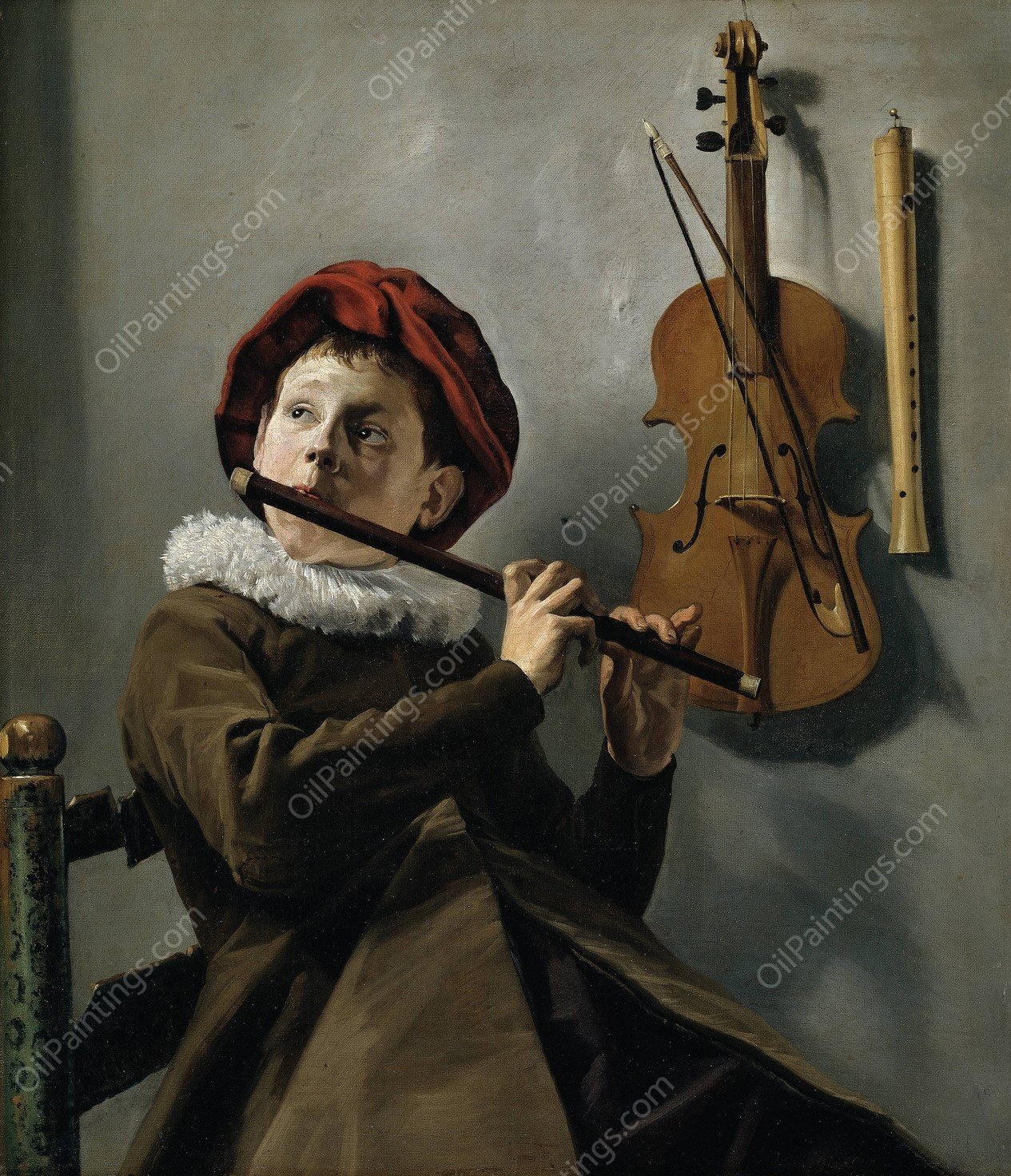 Boy playing the Flute  by Judith Leyster - Hand-Painted Oil Painting Reproduction