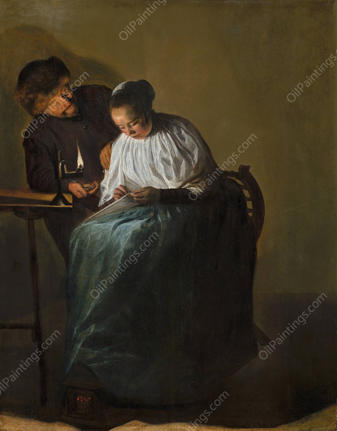 Man Offering Money to a Young Woman  by Judith Leyster - Hand-Painted Oil Painting Reproduction