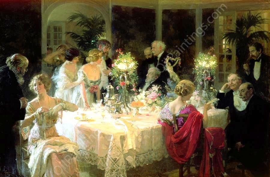 The End of Dinner by Jules Alexander Grun - Hand-Painted Oil Painting Reproduction
