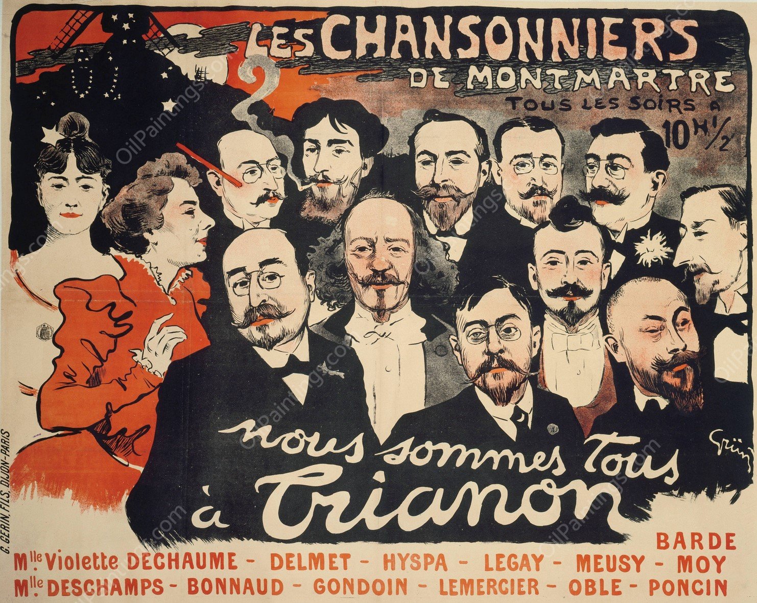 Les Chansonniers De Montmartre Tous Les Soirs A  by Jules-Alexandre Grun - Hand-Painted Oil Painting Reproduction