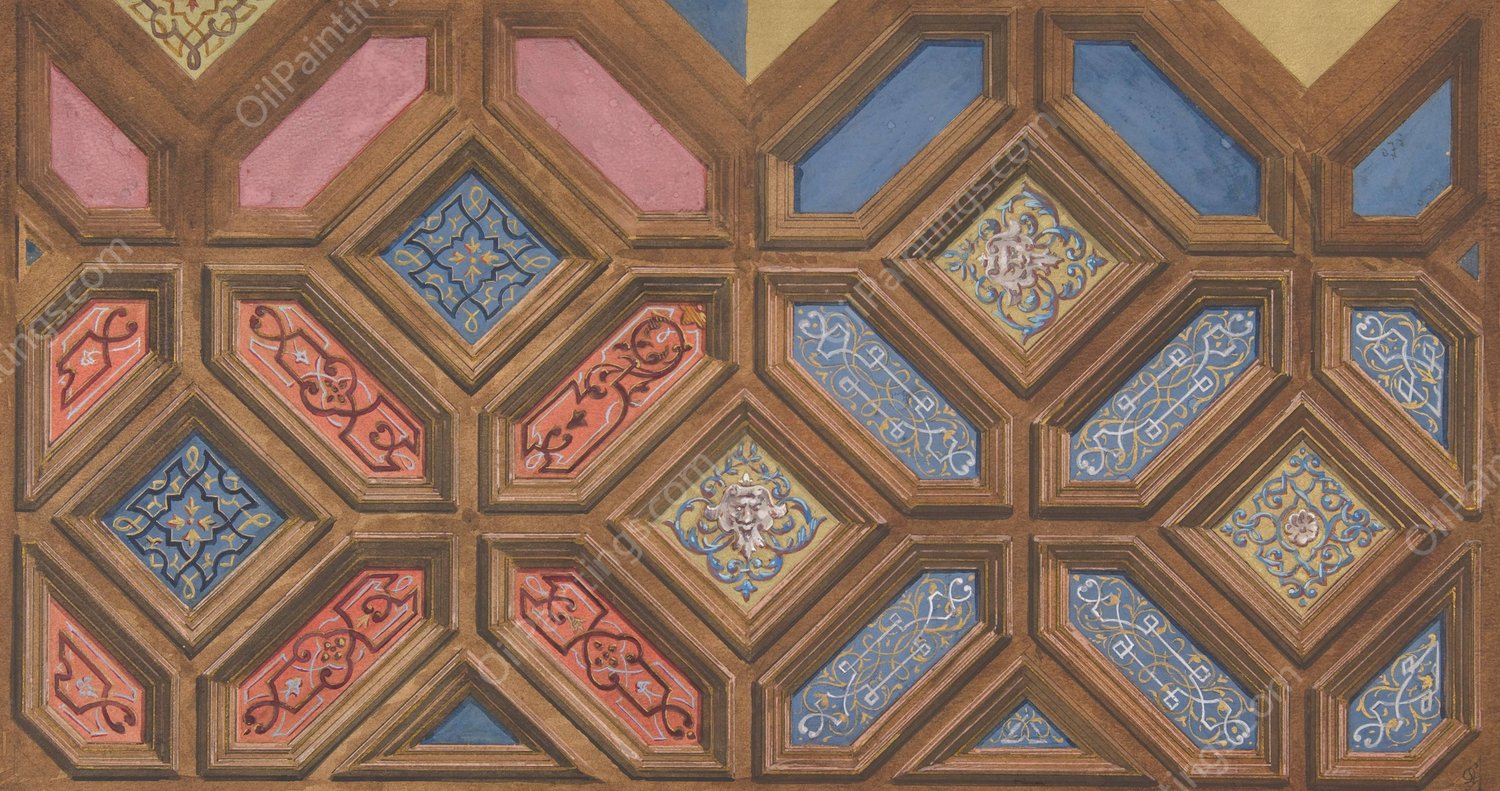 Alternate designs for the decoration of a coffered ceiling  by Jules-Edmond-Charles Lachaise - Hand-Painted Oil Painting Reproduction