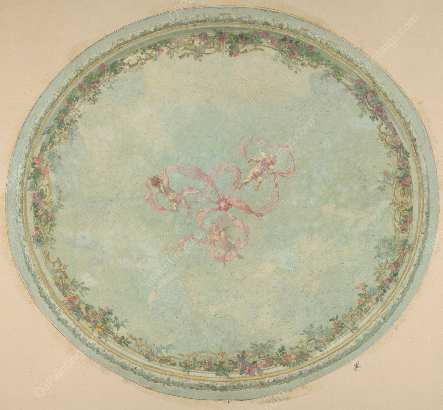 Ceiling Design for the Pless Chateau, Silesia  by Jules-Edmond-Charles Lachaise - Hand-Painted Oil Painting Reproduction
