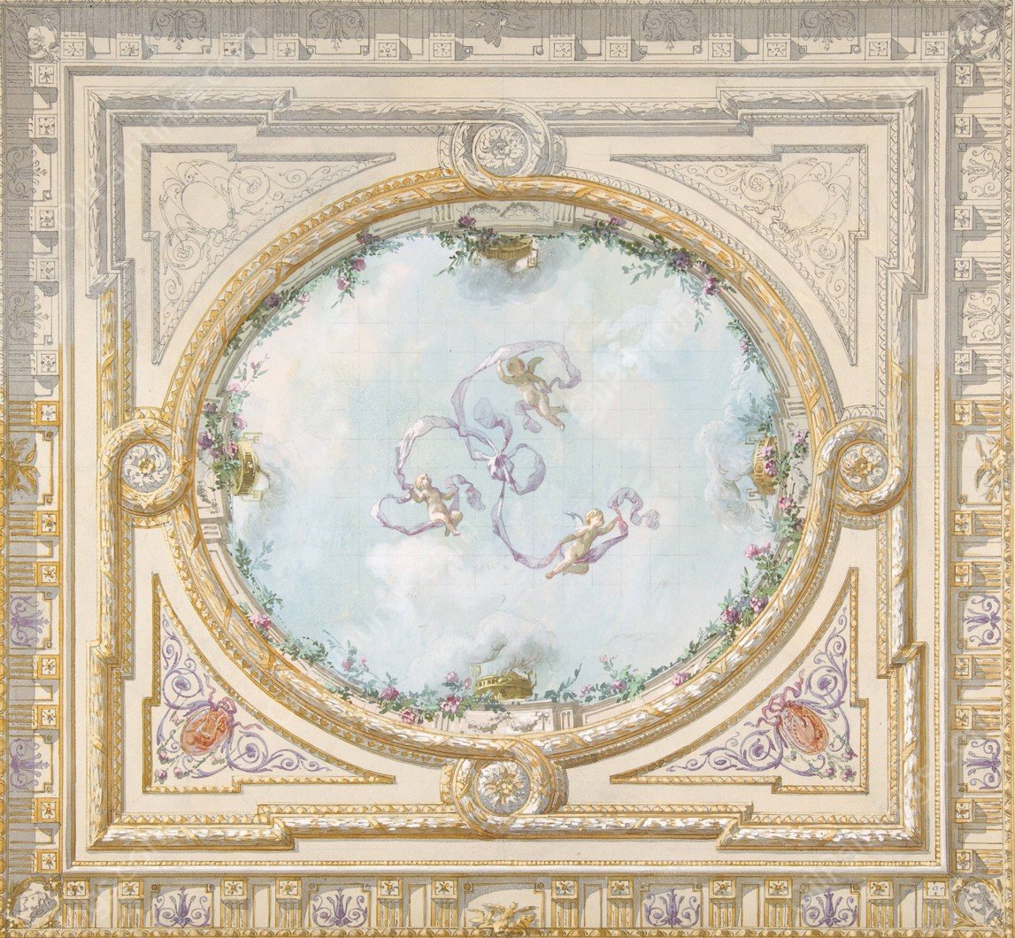 Design for a ceiling in rococo style with a trompe l'oeil oculus  by Jules-Edmond-Charles Lachaise - Hand-Painted Oil Painting Reproduction