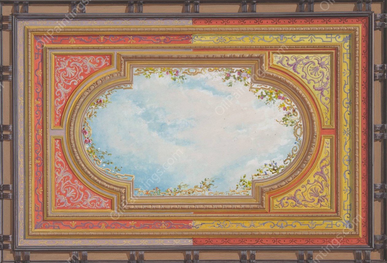 Design for a ceiling painted with trompe l'oeil clouds  by Jules-Edmond-Charles Lachaise - Hand-Painted Oil Painting Reproduction