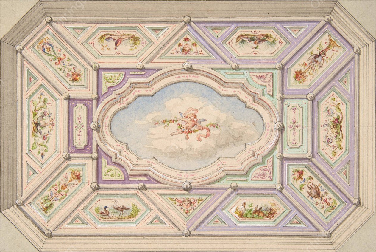 Design for a ceiling with a putto  by Jules-Edmond-Charles Lachaise - Hand-Painted Oil Painting Reproduction