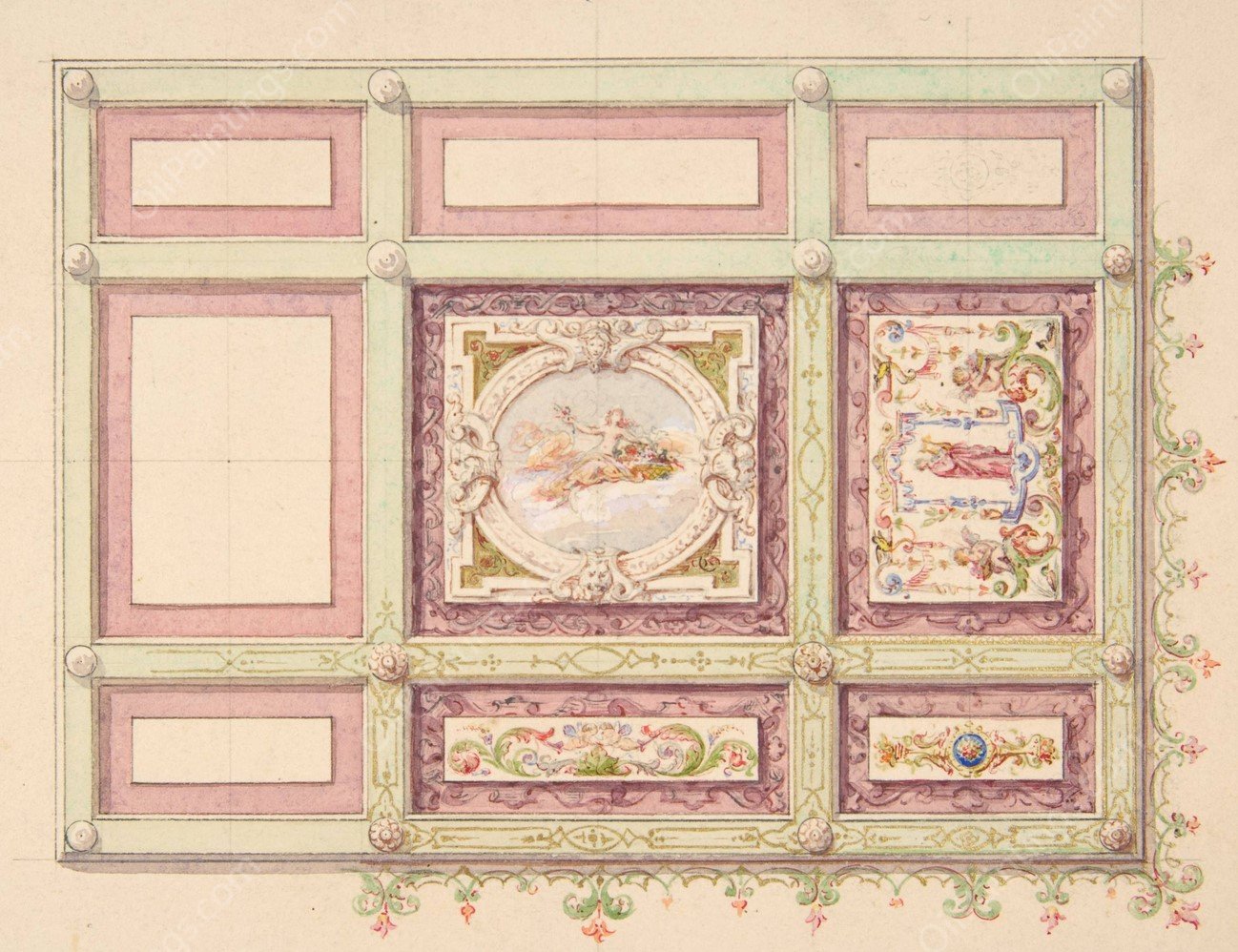 Design for a ceiling with allegorical panels  by Jules-Edmond-Charles Lachaise - Hand-Painted Oil Painting Reproduction