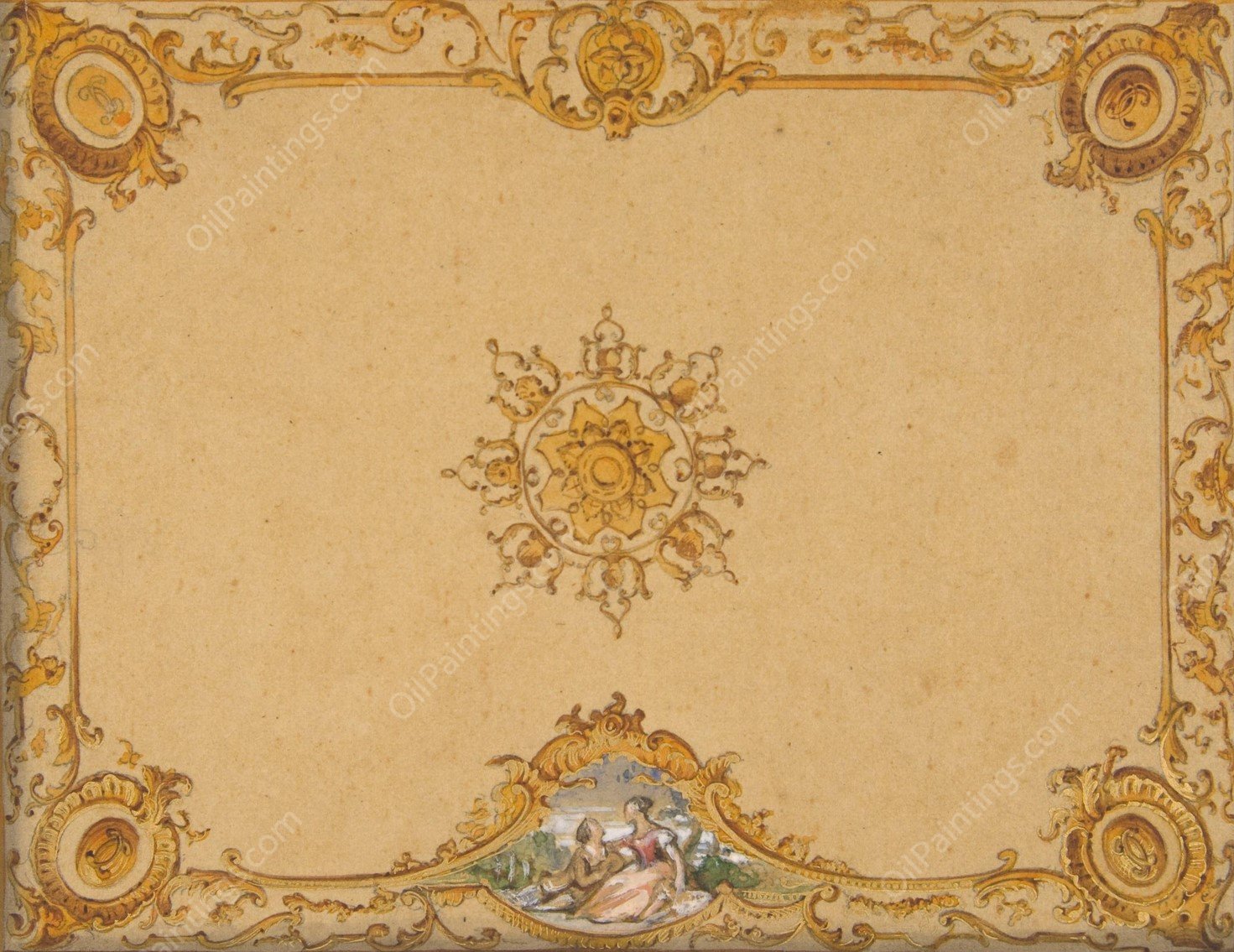 Design for a ceiling with painted decoration  by Jules-Edmond-Charles Lachaise - Hand-Painted Oil Painting Reproduction