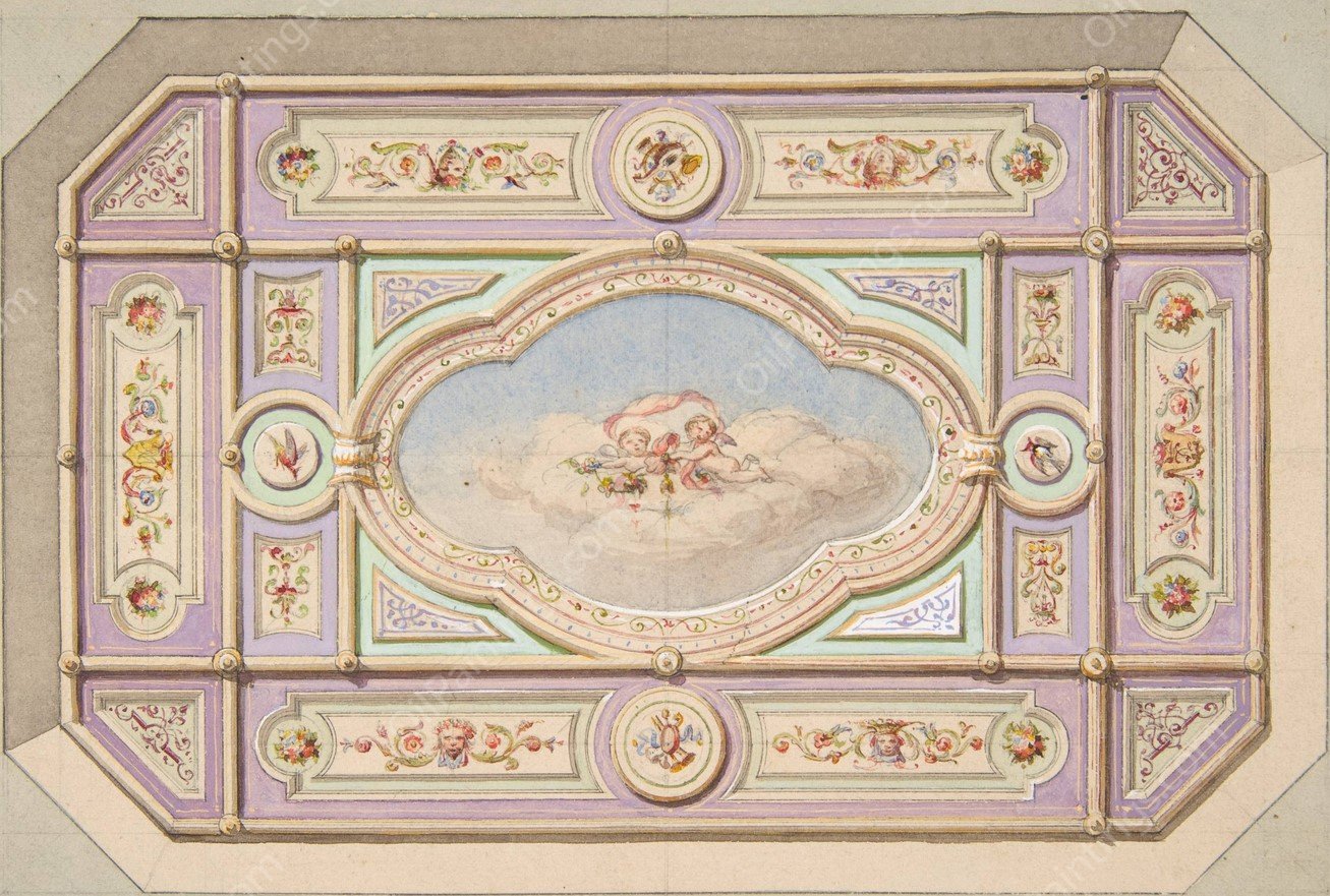 Design for a ceiling with putti  by Jules-Edmond-Charles Lachaise - Hand-Painted Oil Painting Reproduction