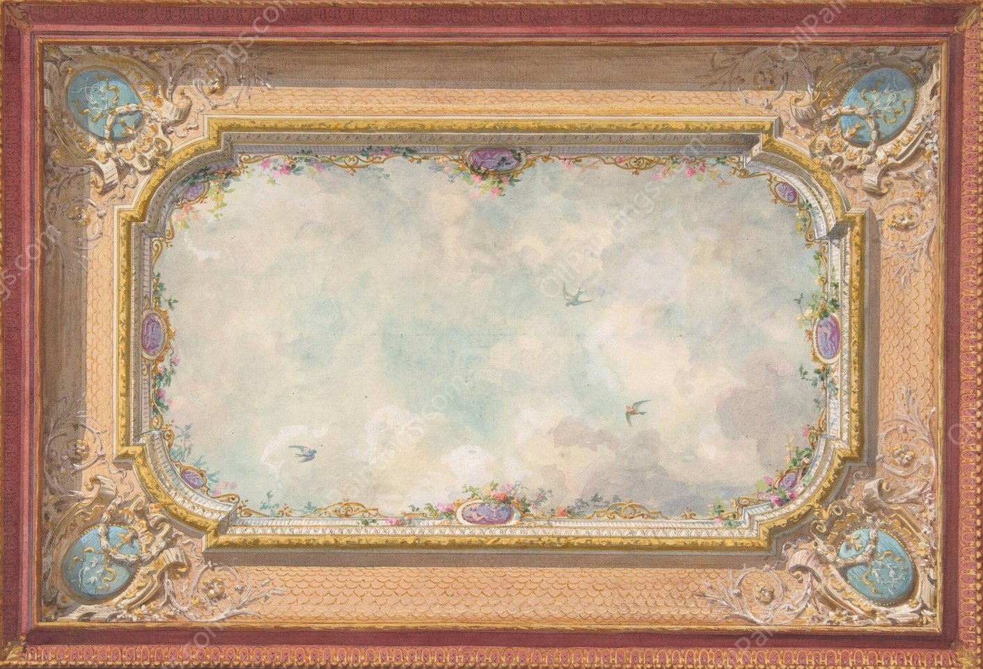Design for a ceiling with trompe l'oeil sky  by Jules-Edmond-Charles Lachaise - Hand-Painted Oil Painting Reproduction