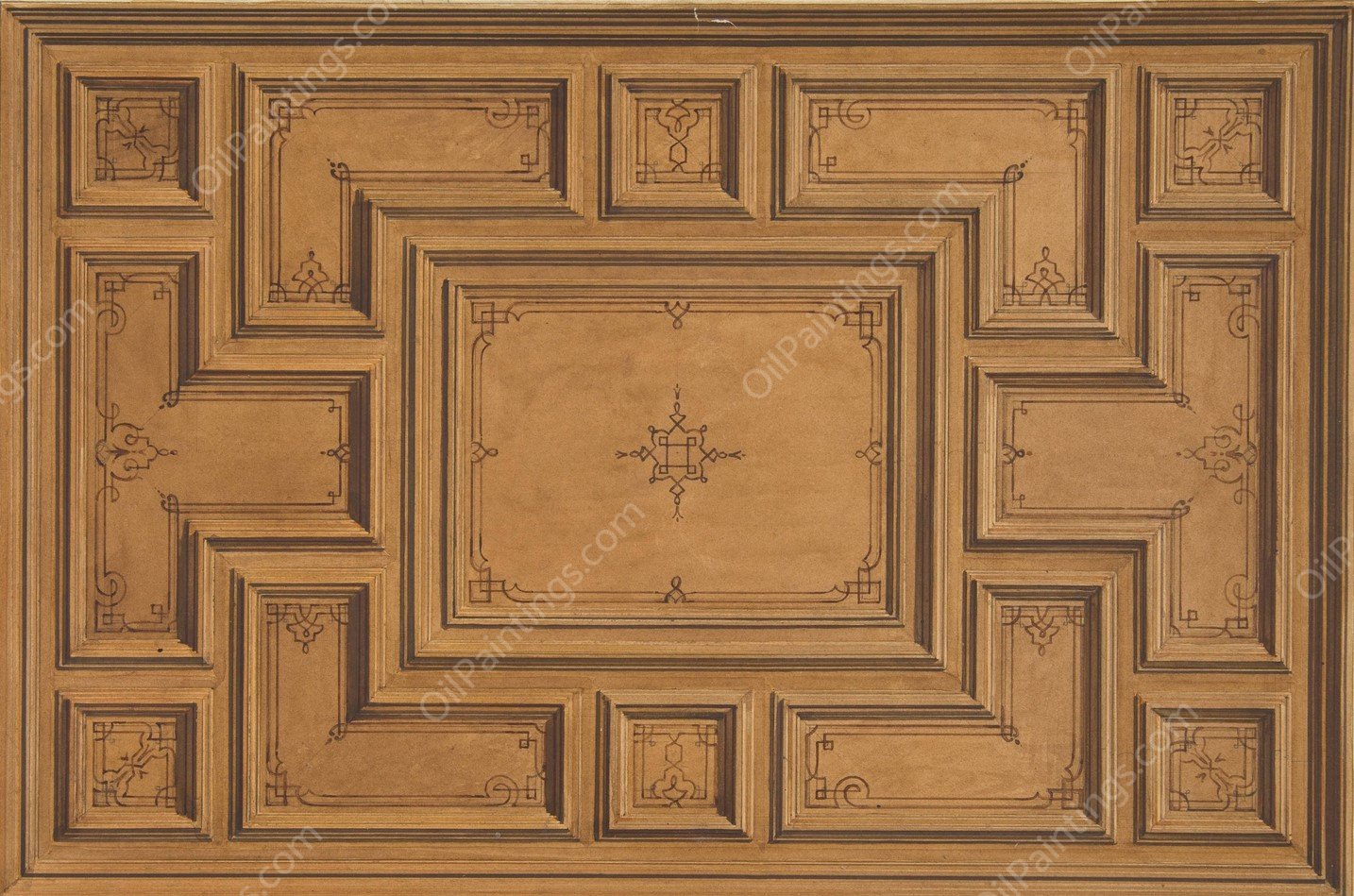 Design for a decorated ceiling  by Jules-Edmond-Charles Lachaise - Hand-Painted Oil Painting Reproduction