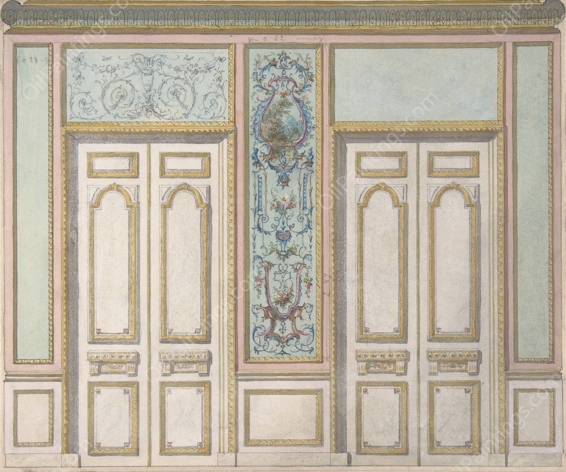 Design for a Pair of Doors Joined by an Ornamental Panel  by Jules-Edmond-Charles Lachaise - Hand-Painted Oil Painting Reproduction