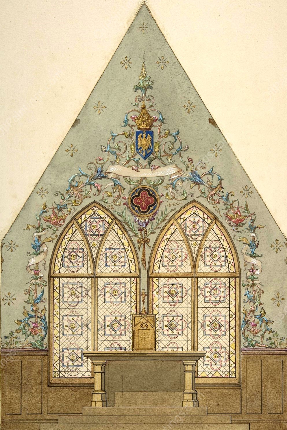 Design for Altar and Chapel, Farnborough  by Jules-Edmond-Charles Lachaise - Hand-Painted Oil Painting Reproduction