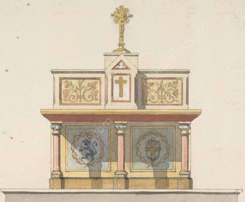 Design for an altar table surmounted by a crucifixion  by Jules-Edmond-Charles Lachaise - Hand-Painted Oil Painting Reproduction