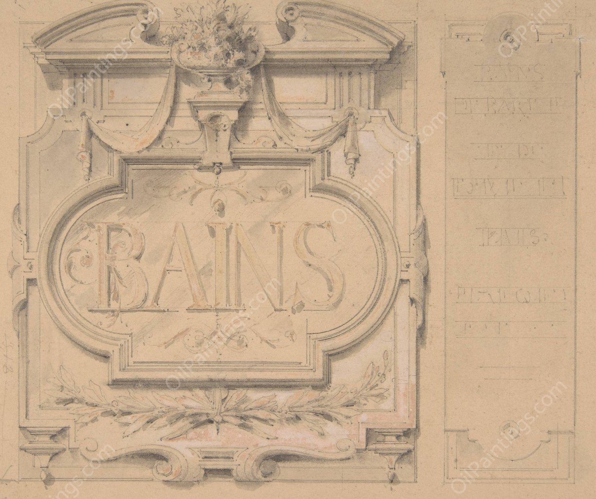 Design for an ornamental plaque for a bath house  by Jules-Edmond-Charles Lachaise - Hand-Painted Oil Painting Reproduction