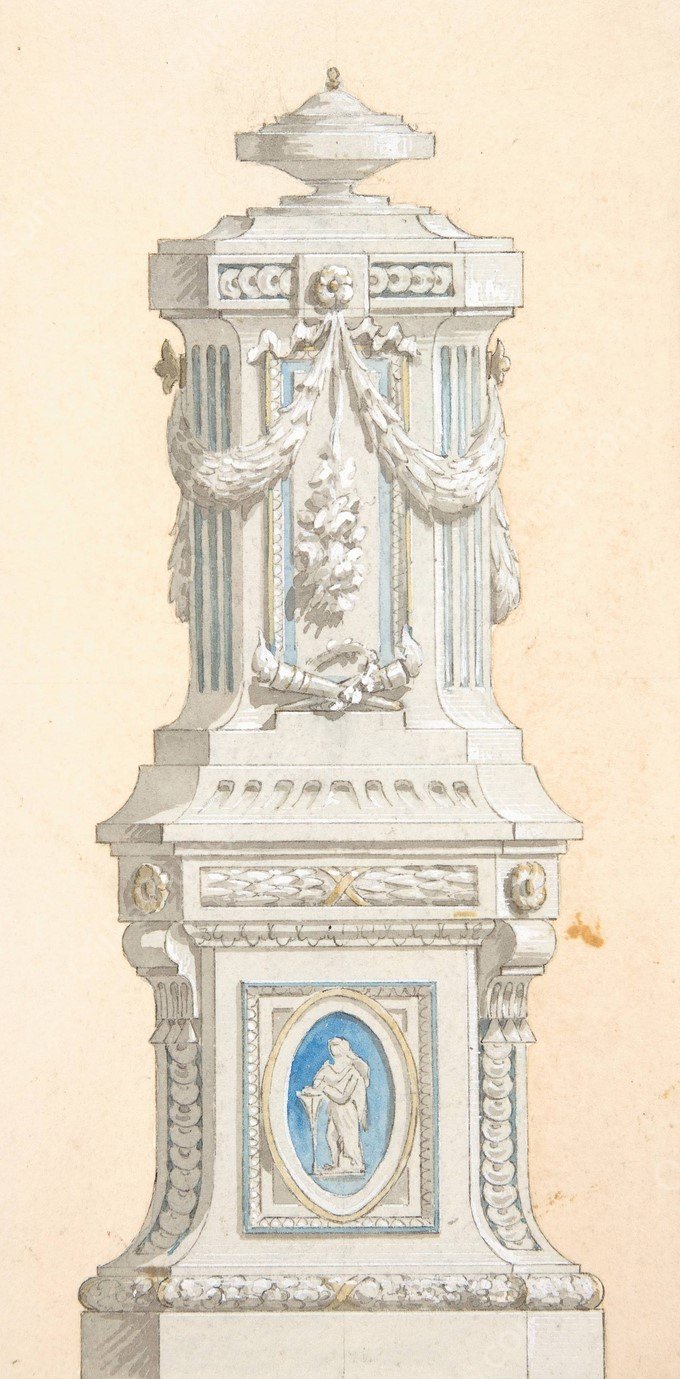 Design for an ornamented stone pedastal surmounted by an urn  by Jules-Edmond-Charles Lachaise - Hand-Painted Oil Painting Reproduction