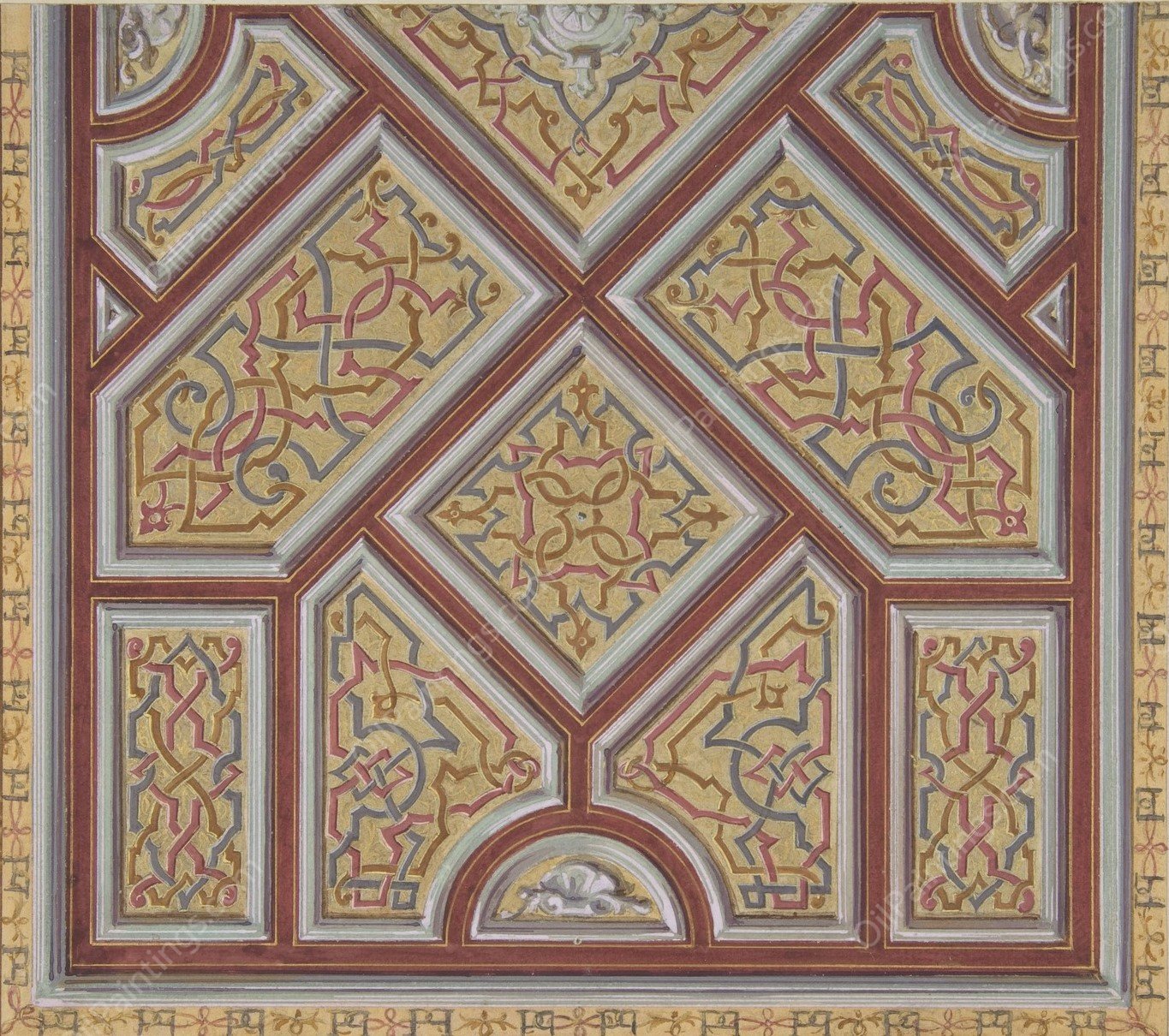 Design for Ceiling Decoration in the Hotel de Pless, Berlin  by Jules-Edmond-Charles Lachaise - Hand-Painted Oil Painting Reproduction