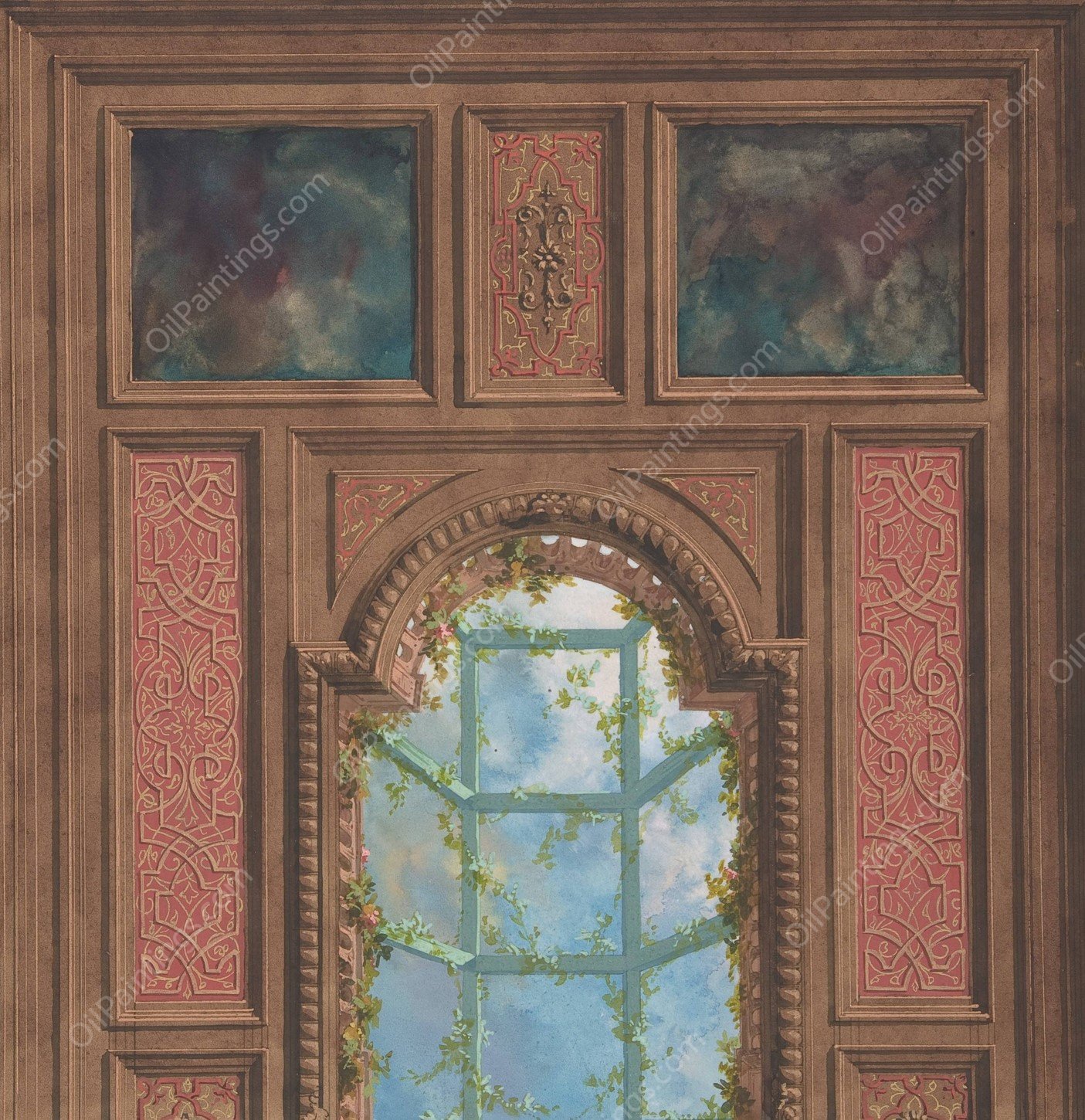 Design for Coffered Ceiling  by Jules-Edmond-Charles Lachaise - Hand-Painted Oil Painting Reproduction