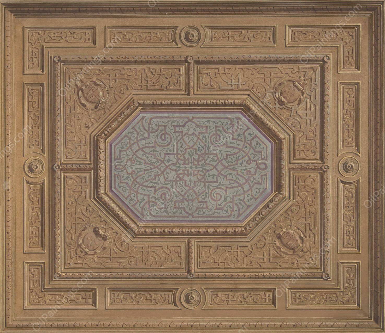 Design for Dining Room Ceiling, Neudeck  by Jules-Edmond-Charles Lachaise - Hand-Painted Oil Painting Reproduction