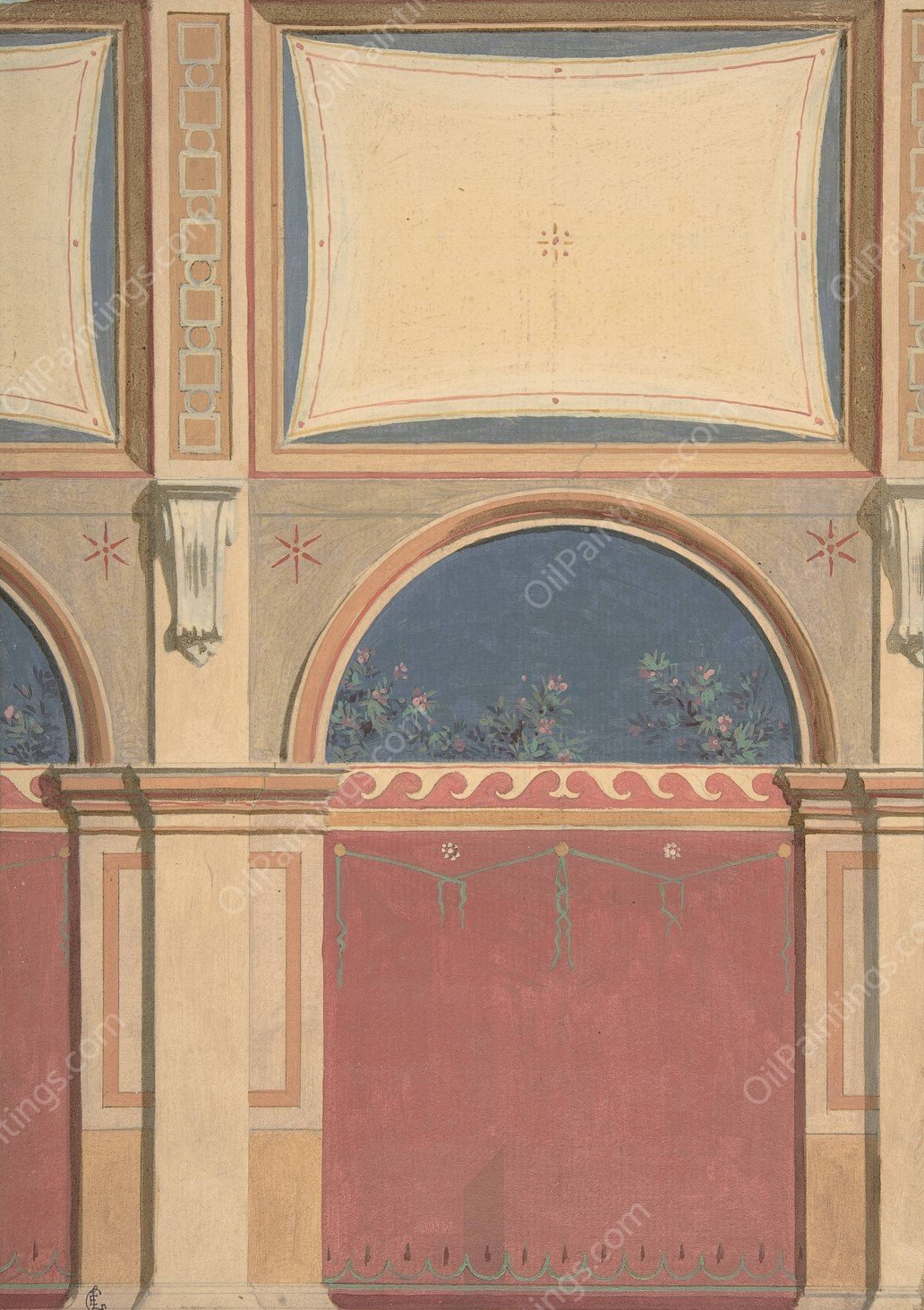 Design for Elevation of Gallery Bay, Deepdene, Dorking, Surrey  by Jules-Edmond-Charles Lachaise - Hand-Painted Oil Painting Reproduction