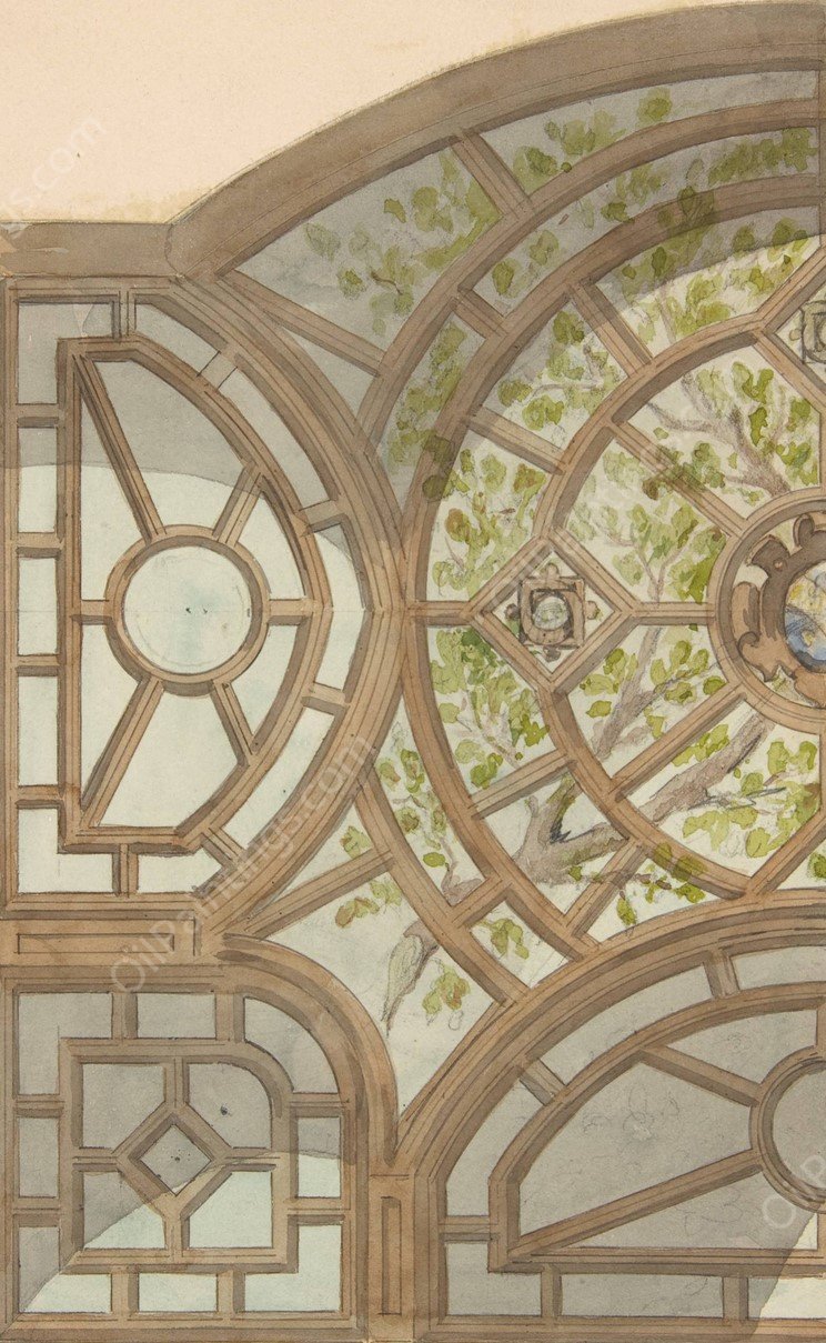 Design for one section of a ceiling painted with trees and lattices  by Jules-Edmond-Charles Lachaise - Hand-Painted Oil Painting Reproduction
