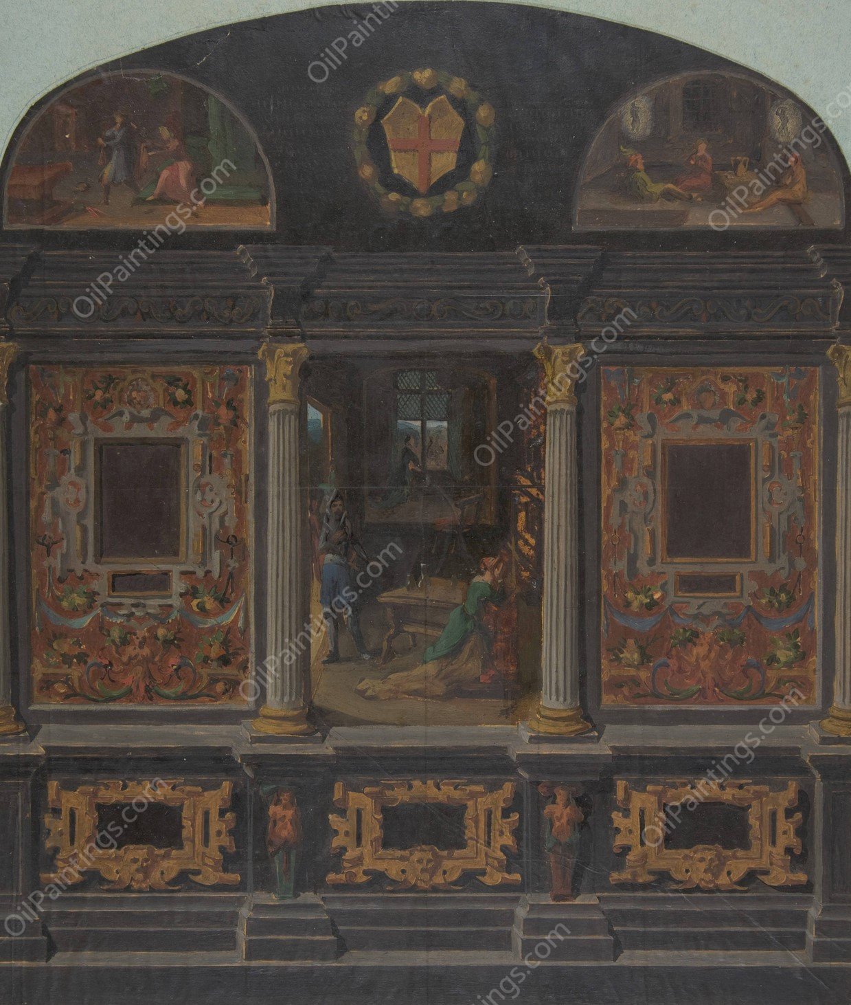 Design for painted wall decoration in the Chateau de Lude, Sarthe  by Jules-Edmond-Charles Lachaise - Hand-Painted Oil Painting Reproduction