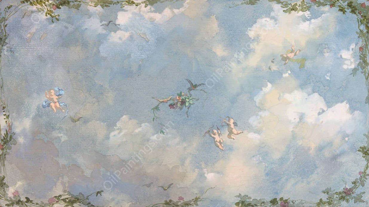 Design for Salon Ceiling, Hotel Candamo  by Jules-Edmond-Charles Lachaise - Hand-Painted Oil Painting Reproduction